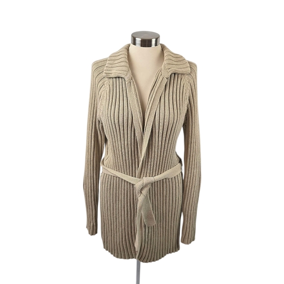 J. Crew Beige Ribbed Knit Open Cardigan - Picture 1 of 8